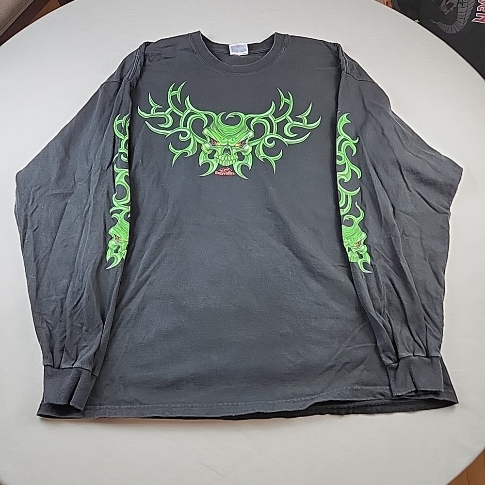 VTG Easyriders 2004 Rodeo Tour Black Long Sleeve Graphic Green Skulls Hanes 2XL